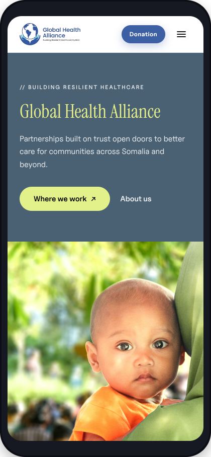 Global Health Alliance website on a phone